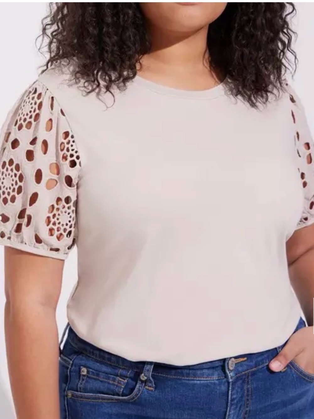 Torrid Eyelet-Sleeve Short Sleeve Tee in Chateau Gray